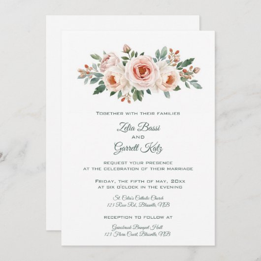 Editable Light Pink Roses Kaart (Voorkant / Achterkant)