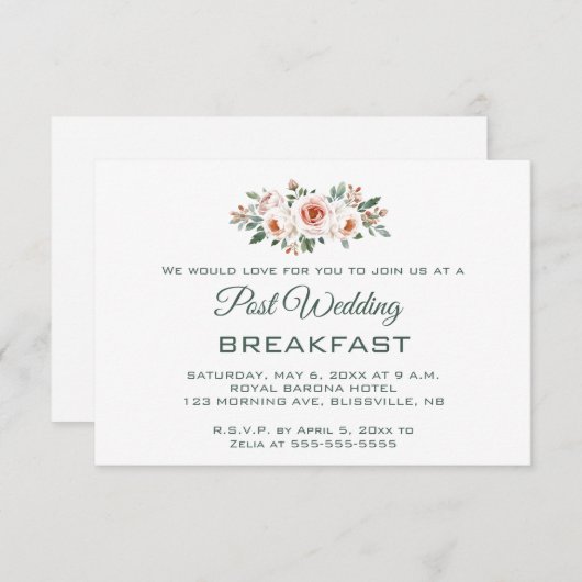 Editable Light Pink Roses Post Wedding Breakfast RSVP Kaartje (Voorkant / Achterkant)