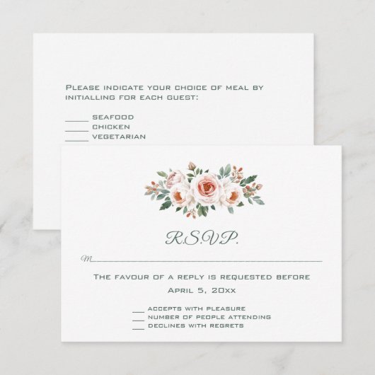 Editable Light Pink Roses Response Card RSVP Kaartje (Voorkant / Achterkant)