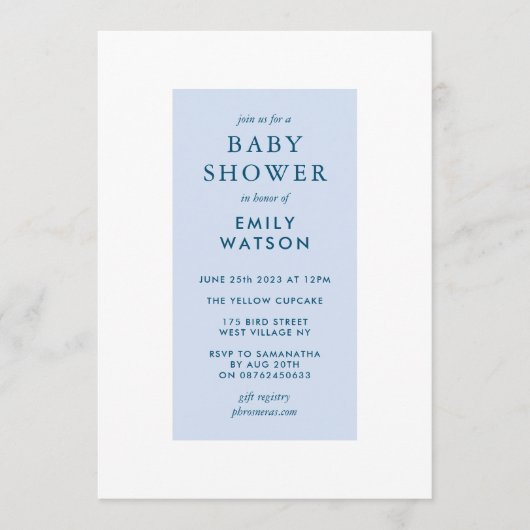 Editable Lijst Blue op Blue Boy Baby shower Kaart (Voorkant)