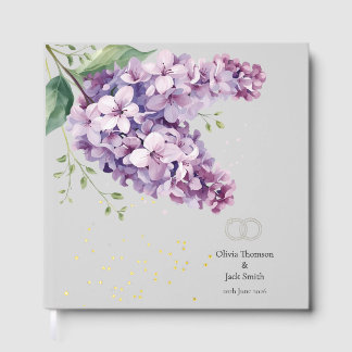 Editable Lilac Floral and Gold Wedding Guestbook Gastenboek