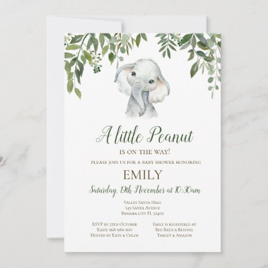 Editable Little Peanut Elephant Invitation, Baby Kaart (Voorkant)