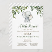 Editable Little Peanut Elephant Invitation, Baby Kaart (Voorkant / Achterkant)
