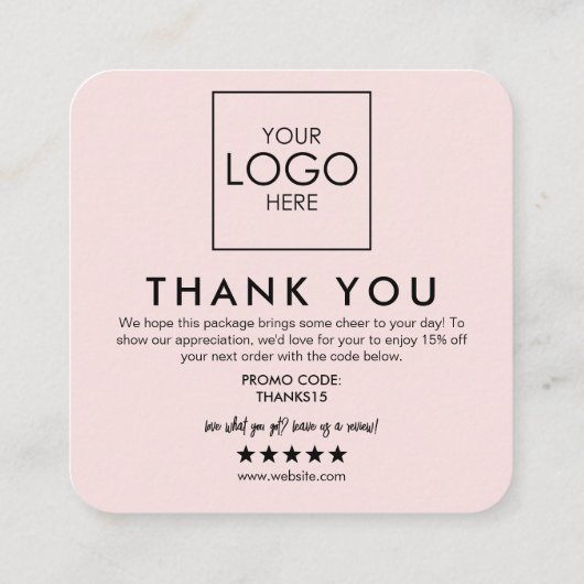 Editable Logo Pink Thank You Package Informatiekaartje (Achterkant)