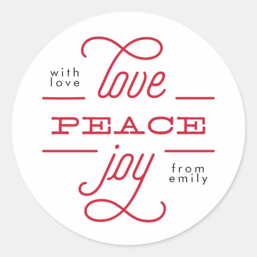 editable LOVE PEACE JOU to you Holiday Sticker (Voorkant)