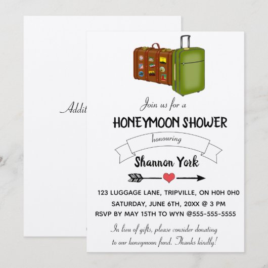 Editable Luggage Honeymoon Shower Kaart (Voorkant / Achterkant)