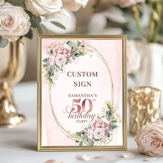 Editable Luxury Rose Gold 50th Birthday Tabletop  Poster