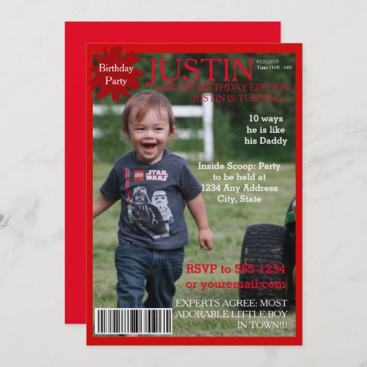 Editable Magazine Hoesje Party Invitation Kaart (Voorkant / Achterkant)