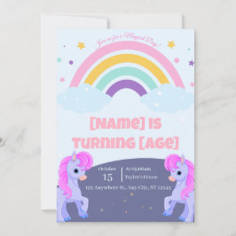 Editable Magical Unicorn Birthday Invitation Kaart