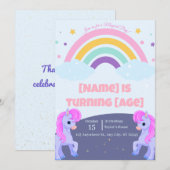 Editable Magical Unicorn Birthday Invitation Kaart (Voorkant / Achterkant)