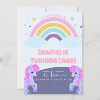 Editable Magical Unicorn Birthday Invitation Kaart