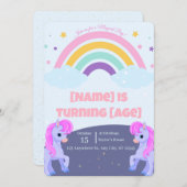 Editable Magical Unicorn Birthday Invitation Kaart (Voorkant / Achterkant)