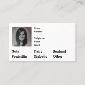 Editable Medical Alert Allergy Emergency Visitekaartje (Achterkant)
