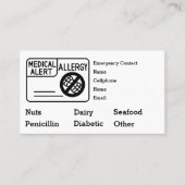 Editable Medical Alert Allergy Emergency Visitekaartje (Voorkant)