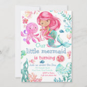 Editable Mermaid Birthday Invitation, Zee Invite Kaart (Voorkant)