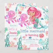 Editable Mermaid Birthday Invitation, Zee Invite Kaart (Voorkant / Achterkant)