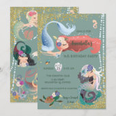 Editable Mermaid Invitation Kaart (Voorkant / Achterkant)