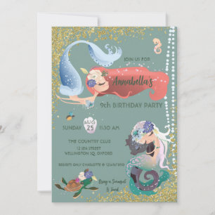 Editable Mermaid Invitation Kaart