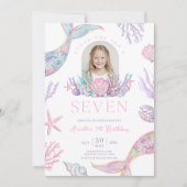 Editable Mermaid Invite 7 Year Old With Picture Kaart (Voorkant)