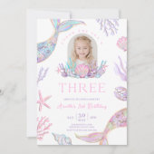 Editable Mermaid Tail 3rd Birthday Invite Glitter Kaart (Voorkant)