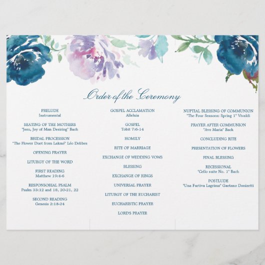 Editable Midnight Blooms Trifold Wedding Program Flyer (Achterkant)