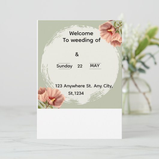 Editable Minimal Floral Wedding Invitation Kaart (Staand voorkant)
