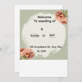 Editable Minimal Floral Wedding Invitation Kaart (Voorkant / Achterkant)