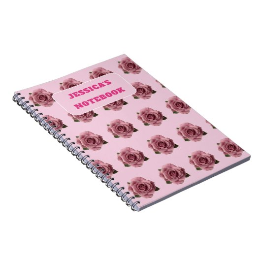 Editable Minimal Pink Rose Design Pattern Custom Notitieboek (Rechterzijde)
