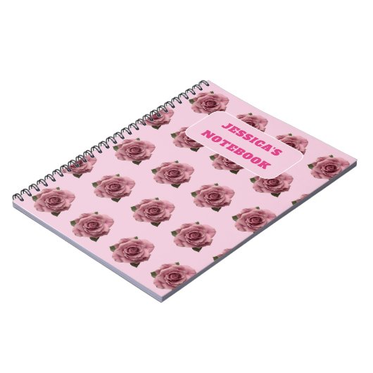 Editable Minimal Pink Rose Design Pattern Custom Notitieboek (Linkerzijde)