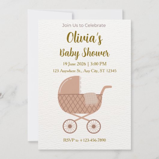 Editable Minimalist Baby Shower Kaart (Voorkant)