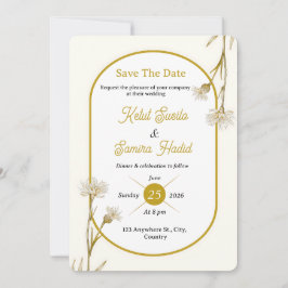 Editable Minimalist Gold Botanical Wedding Invite Kaart