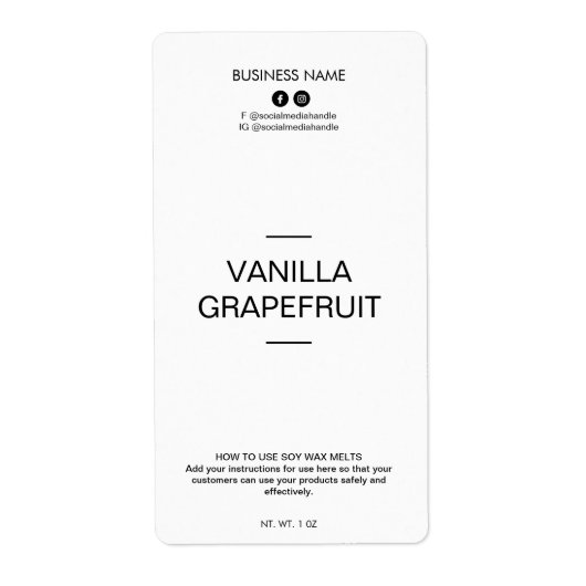 Editable Minimalist White Soy Wax Melt Labels (Voorkant)