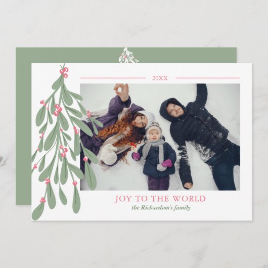 Editable mistletoe Joy scriptfoto Kerstmis Feestdagenkaart (Voorkant / Achterkant)
