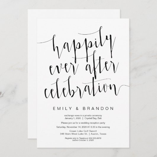 Editable Modern Black Script, Wedding Elopement Kaart (Voorkant / Achterkant)