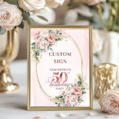 Editable Modern Blush Greenery 50th Birthday Sign Poster