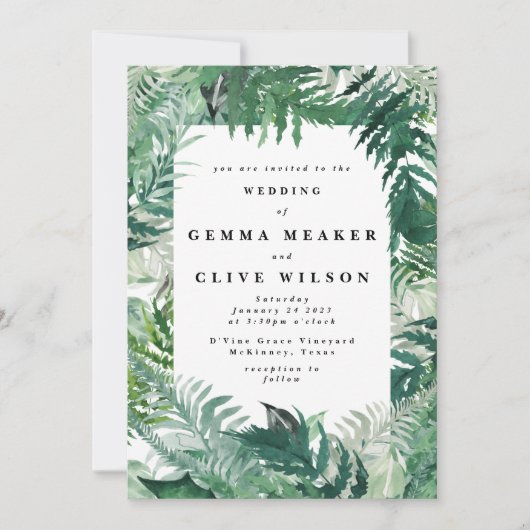 Editable Modern Leafy Greenery Waterverf Wedding Kaart (Voorkant)