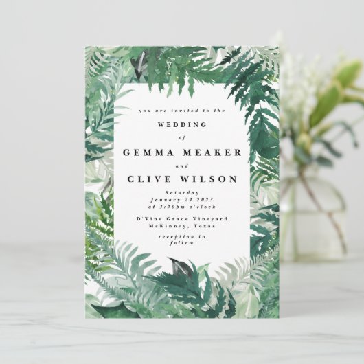 Editable Modern Leafy Greenery Waterverf Wedding Kaart (Staand voorkant)