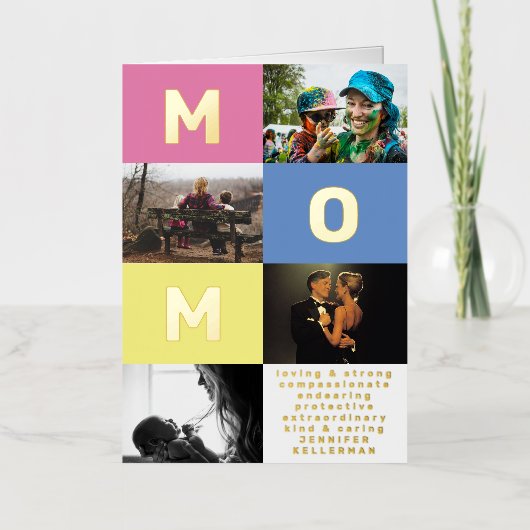 EDITABLE MOM COLOR BLOCKS MULTI Photo GOLD Folie Feestdagenkaart (Voorkant)