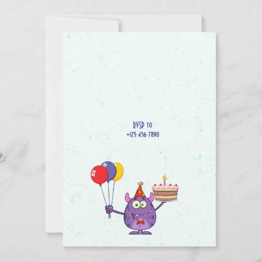 Editable Monster Birthday Party Invitation Card Save The Date (Achterkant)