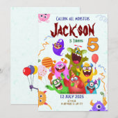Editable Monster Birthday Party Invitation Card Save The Date (Voorkant / Achterkant)