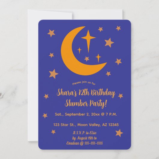 Editable Moon and Stars Slumber Party Kaart (Voorkant)