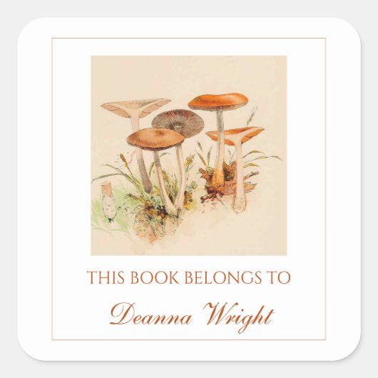 Editable Mushrooms Bookplaat Vierkante Sticker (Voorkant)