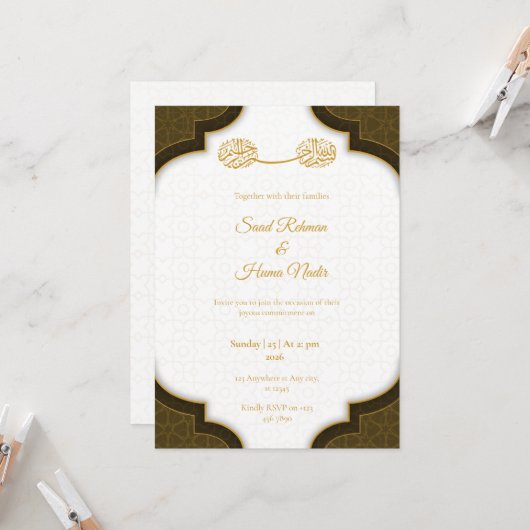 Editable Muslim wedding invitation Nikkah invite Kaart (Voorkant / Achterkant in situ)