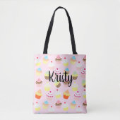 Editable Name Cute Cupcake Art roze Tote Bag (Voorkant)