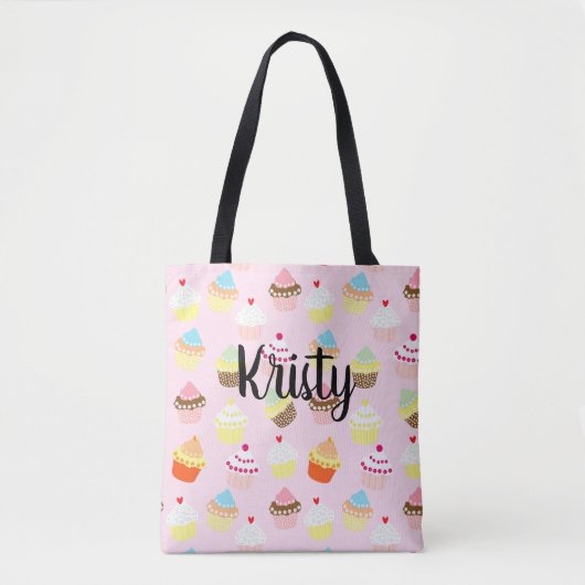 Editable Name Cute Cupcake Art roze Tote Bag (Voorkant)