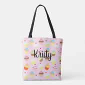 Editable Name Cute Cupcake Art roze Tote Bag (Achterkant)