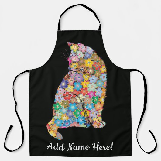Editable Name Floral Mandala Cat Lover Schort (Voorkant)
