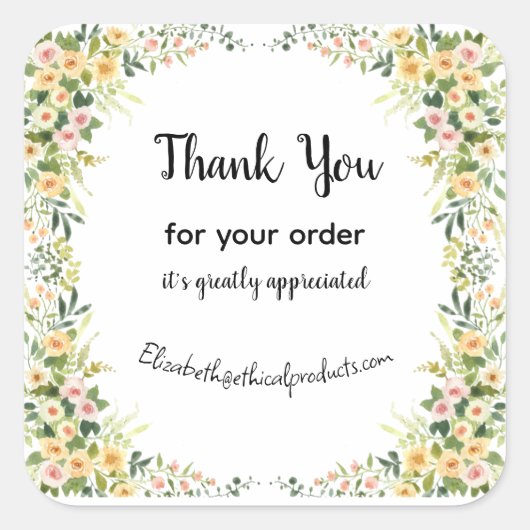 Editable name & message whimsical flower border vierkante sticker (Voorkant)