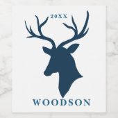 Editable Name & Year | Buck, Deer Wijn Etiket (Enkel label)
