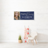 Editable Navy Blue Silver 50th Birthday Foto Spandoek (Insitu)